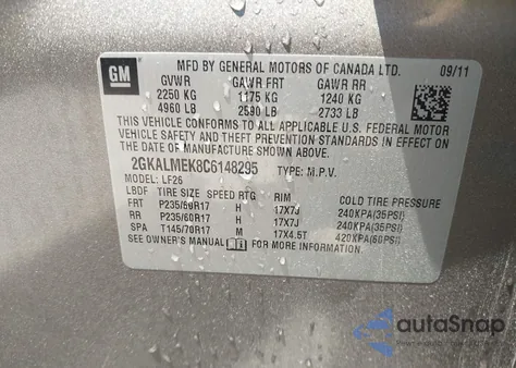 2012 GMC Terrain Sle-1 z USA, uszkodzony, nr VIN 2GKALMEK8C6148295